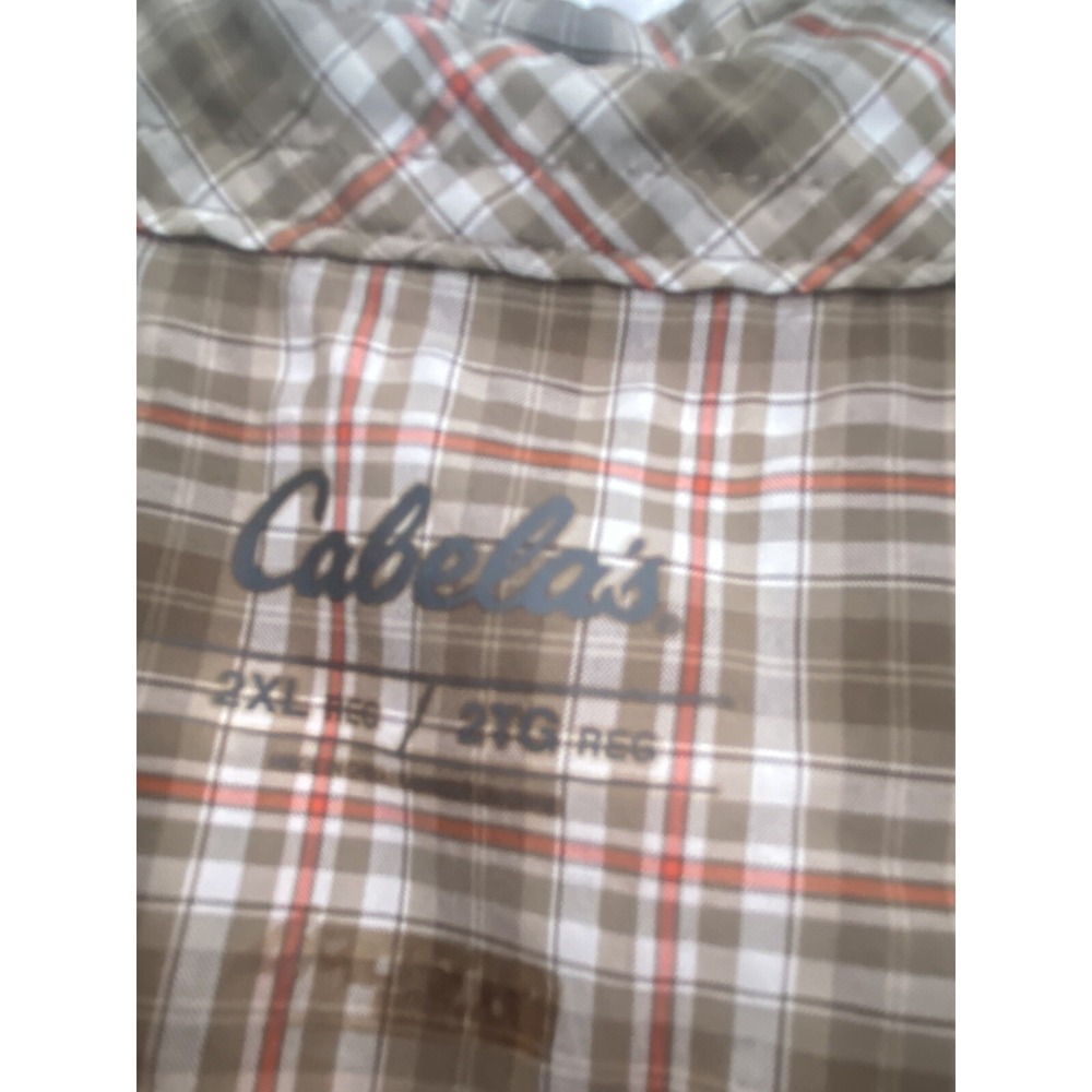 Cabela's Men's 2XL Tan White Plaid Outdoor Hiking Short Sleeve Button Down Shirt - Picture 2 of 8